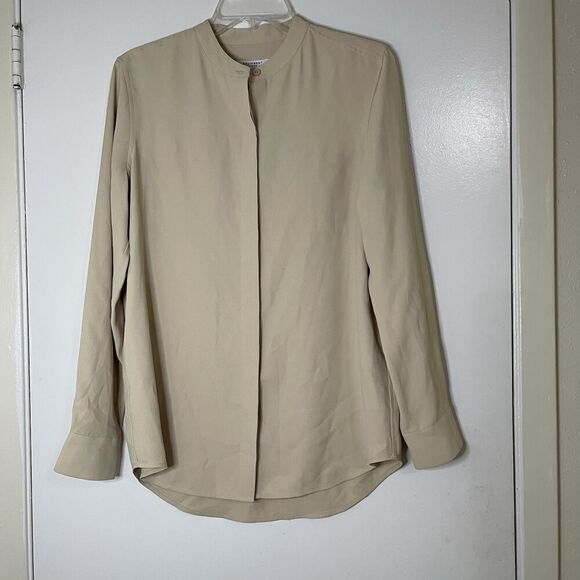 EQUIPMENT beige button down long sleeve blouse top size medium - Picture 1 of 7